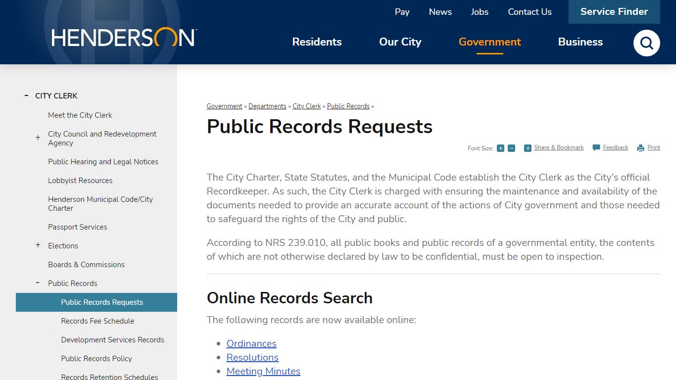 Public Records Requests | Henderson, NV